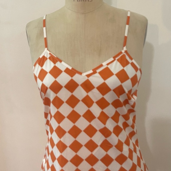 Orange and cream Plaid Print Cami Slip Dress - Picture 7 of 8